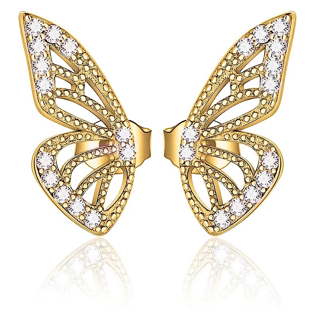 NEW Gold Plated S925 Half Butterfly Mismatch Diamond Simulate Stud Earrings 0.5”